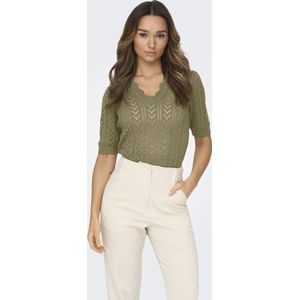 JDY - JDYTIKKA Top - Olijfgroen - Acryl en Katoen - V-hals en Korte Mouwen