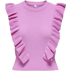 ONLY - ONLASHLEY SL O-NECK KNT - Gebreide Top - Fuchsia Pink - Mouwloos, Regular Fit