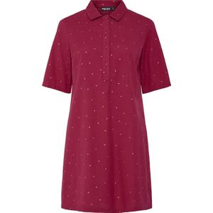 PIECES - Hemdjurk - Kersenrood - Bio Katoen - Knielengte - Korte Mouwen