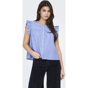 ONLY - ONLAmanda - Blouseshirt - Blauw/Wit - Mouwloos, Ruches, Normale Pasvorm