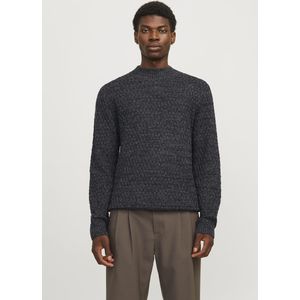 JACK & JONES Ziggi knit mock neck regular fit - heren pullover wolmengsel met turtleneck - zwart melange