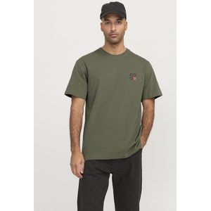 Royal Denim Division - Shirt - Kaki/Rood/Zwart - Jersey - Ronde Hals, Losse Pasvorm, Kwartmouw