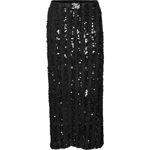 Vmefa - Mid Waist - Rok - Zwart - Polyester Voering, Elastische Taille, Pailletten Detail