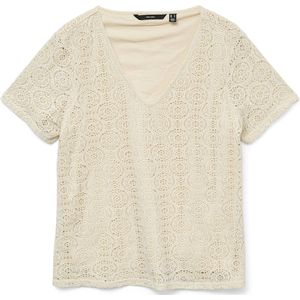 VERO MODA - VMMAYA - T-shirt - Crème - Gerecycled Materiaal - V-hals