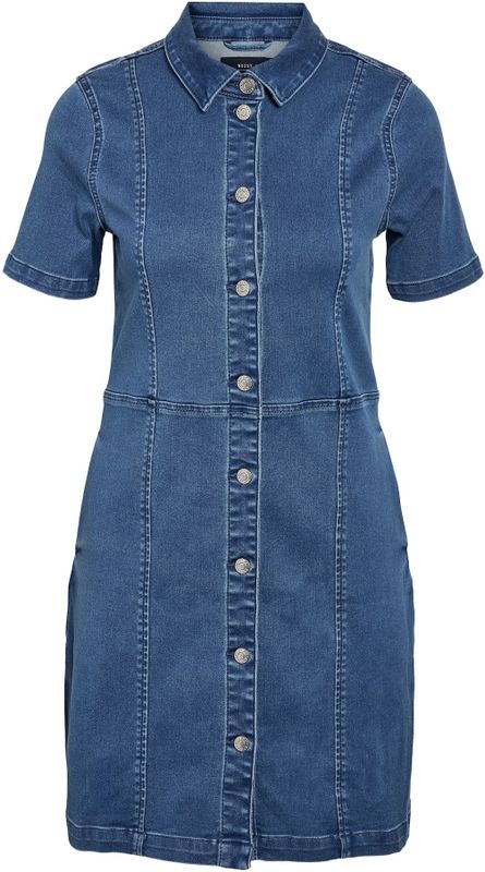 Noisy May - Denim Jurk - Blauw - Katoenmix - Korte Mouwen