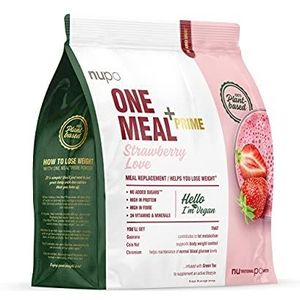 Nupo One Meal+Prime Vegan Powder - Strawberry Love I Heerlijke maaltijdvervangende poeder om af te vallen I 360g I Geen toegevoegde suikers I Bevat voedingsstoffen, vitamines en mineralen