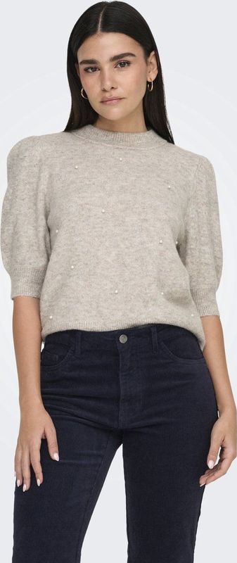JDY - Gebreide Pullover - O-hals - Pofmouwen - Geribde Manchetten - Parel Versiering