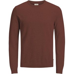 JACK & JONES Basic knit crew neck slim fit - heren pullover katoen met O-hals - cognac bruin