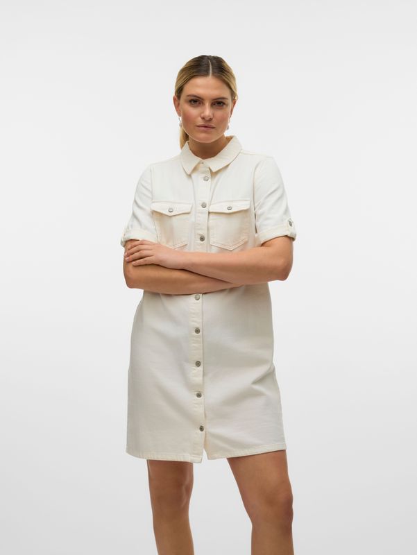 Vero Moda Vmjennie Ss Short Denim Dress - Cloud Dancer - Wit