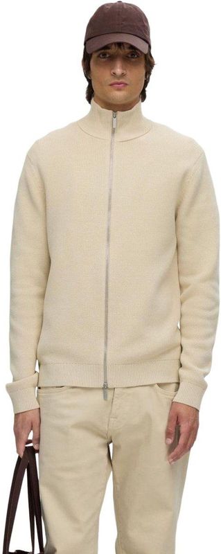 Selected Homme - SLHDANE LS KNIT STRUCTURE FULL ZIP - Cardigan - Beige - Regular Fit