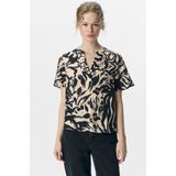 Object - Objkarina - T-shirt - Sandshell/Black Flow - V-hals - Dames