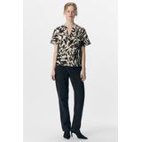 Object - Objkarina - T-shirt - Sandshell/Black Flow - V-hals - Dames