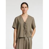 Selected Femme - Natuk 2/4 - Boxy Tie Top - Groen - V-hals - Dames