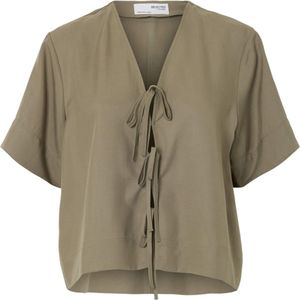 Selected Femme - Natuk 2/4 - Boxy Tie Top - Groen - V-hals - Dames