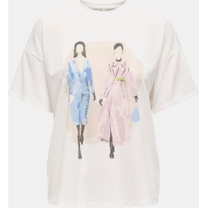 Only - Printed Round Neck Short Sleeve T-shirt - Wit - Polyester