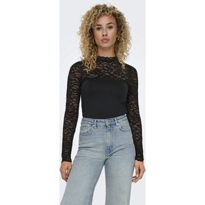 Only - ONLLIV L/S LACE TOP ACC - Kanten Shirt - Zwart - Aansluitend