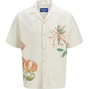 JACK&JONES ORIGINALS Overhemd - Beige - Keperstof - Korte Mouwen