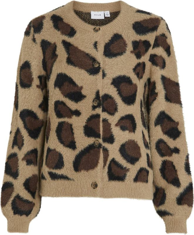 VILA - Gebreid Vest - Beige / Bruin / Zwart - Dierenprint
