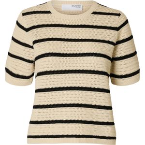 Selected Femme - Slfvinna SS Structure Knit O-Neck - T-shirt - Beige - Katoen