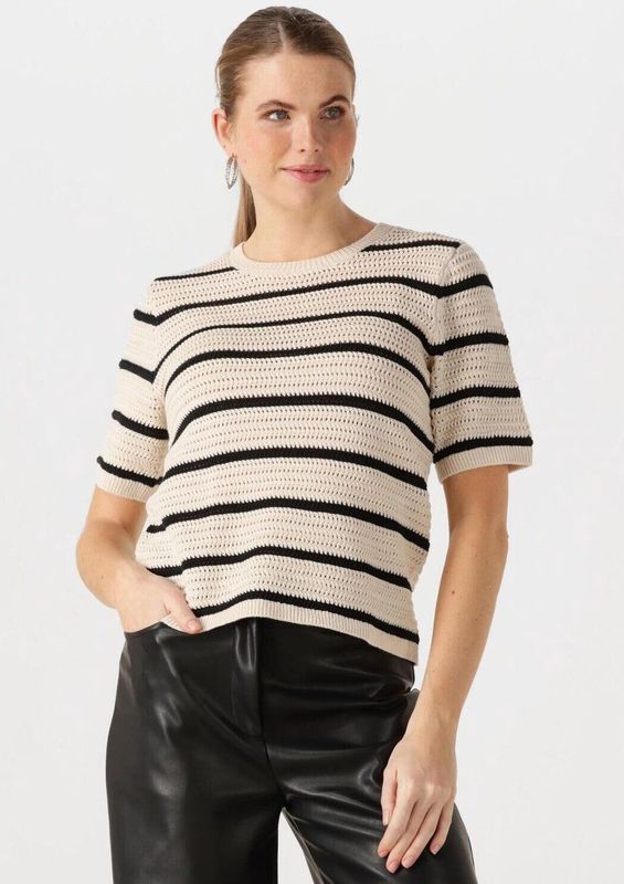 Selected Femme - Slfvinna SS - T-shirt - Beige - Katoen - Gebreid O-hals