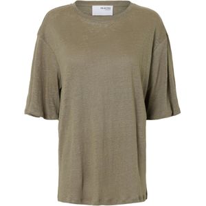 Selected Femme - Vilja Linen SS Tee - T-shirt - Groen - Relaxte Pasvorm