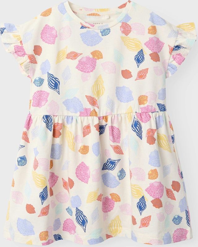 Jerseyjurken - Korte Mouwen Jurk - All-over Print - Ronde Hals - Ruches