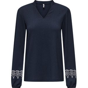 Only - Gestructureerd T-shirt - Blouse - V-hals - Lange Mouwen - Grafische Decoratie