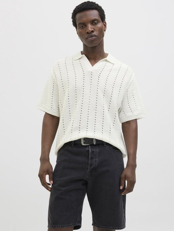 Polo - Korte Mouwen - Split Hals - Loose Fit - Gebreide Structuur