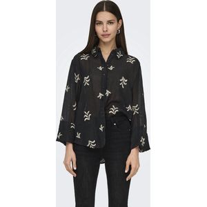 Jacqueline de Yong - Grafische Blouse - Black/Sandshell - 70% Lyocell, 30% Nylon