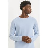 JACK & JONES Hill knit crew neck slim fit - heren pullover katoen met O-hals - middenblauw melange
