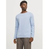 JACK & JONES Hill knit crew neck slim fit - heren pullover katoen met O-hals - middenblauw melange