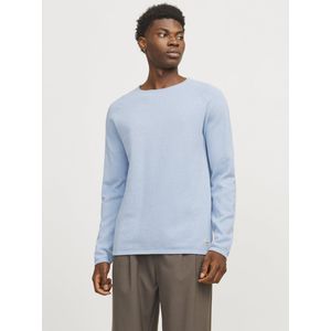 JACK & JONES Hill knit crew neck slim fit - heren pullover katoen met O-hals - middenblauw melange