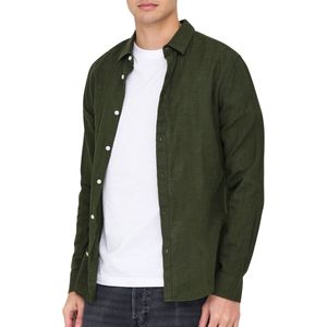 ONLY & SONS - ONSCAIDEN LS SOLID LINEN SHIRT - Kleur Kambaba - Katoen