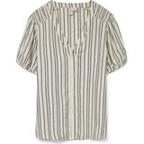VERO MODA - Gestreepte Blouse - Ecru/Zwart - V-hals - Korte Mouwen