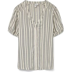 VERO MODA - Gestreepte Blouse - Ecru/Zwart - V-hals - Korte Mouwen