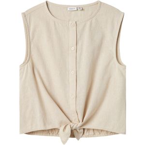 Top - Gekruist - Geweven Stof - Mouwloos - Ronde Hals - Knoopsluiting