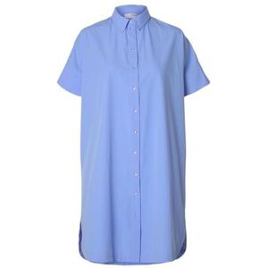 Selected Femme - Slfblair 2/4 Short Shirt Dress - Jurk - Blauw - Biologisch Katoen
