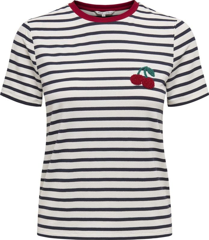 Only - Gestreept T-shirt - Cloud Dancer Night Sky - Viscose Mix