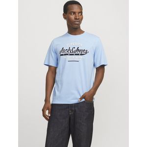 T-shirt - Chambray Blue - Met Logoprint - Zonder Kraag