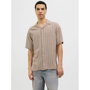 Jack & Jones - Jjeenzo Stripe Resort Shirt - Overhemd - Beige - 100% Katoen