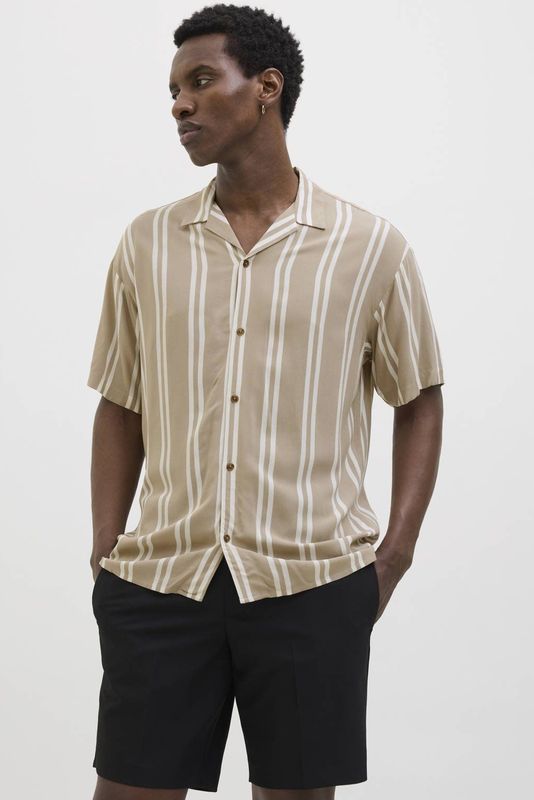 Jack & Jones - Jeff Stripe - Overhemd - Korte Mouwen - Blauw - Katoen