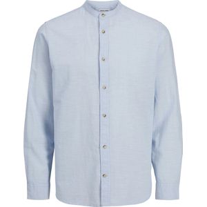 Overhemd - Chambray Blue - Knoopsluiting - Bandkraag - Zonder Zakken