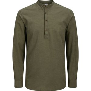 Overhemden - Dusty Olive - Knoopsluiting - Met Bandkraag