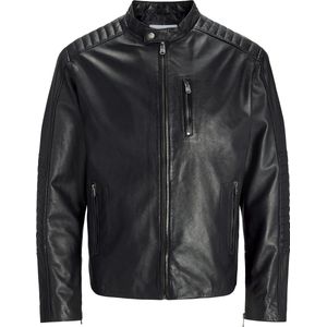 Leren Jack - Zwart - 100% Leer - Waterafstotend - Bikerhals