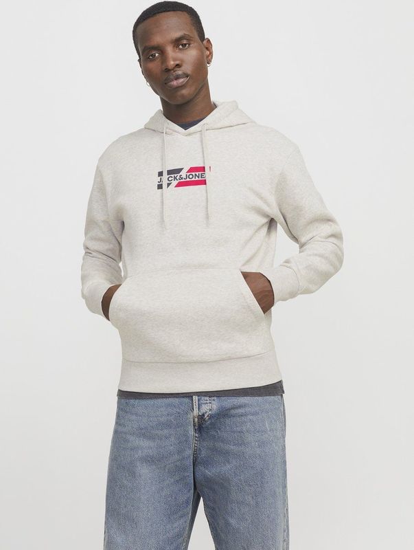 Jack&jones Jjecorp Graphic Sweat Hood Noos Heren Trui - White Melange 01
