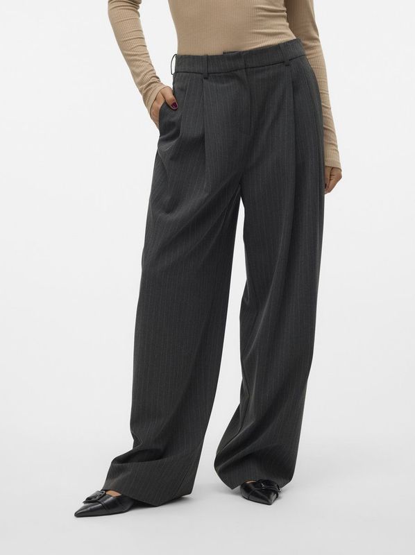 Vero Moda Broek Vmsilje Mw Wide Pinstripe Pants 10319718 Dark Grey Melan/pinstripe Dames