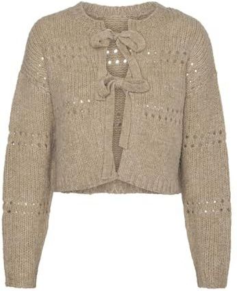 Vero Moda Vest Vmadelina Ls Short Two Way Cardigan 10320590 Silver Mink/w. Melange Dames