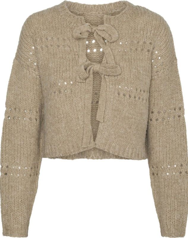 Vero Moda Vest Vmadelina Ls Short Two Way Cardigan 10320590 Silver Mink/w. Melange Dames