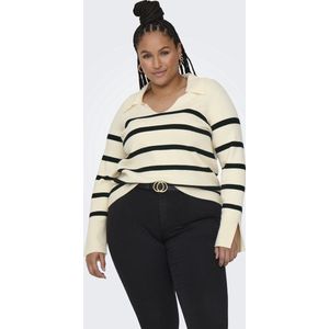 ONLY Carmakoma - Ecru Gebreide Trui met Zwart Gestreept Motief