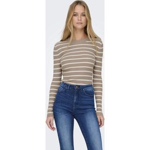 Longsleeve - Lichtbruin - Wit - 50% Viscose - 28% Polyester - 22% Nylon